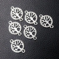 8pcslot silver plated tree of life shaped double hanging connector rhinestone charms necklace pendant diy jewelry making