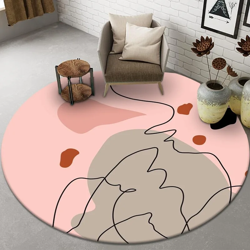 

Round 3D Printed Carpet Abstract Simple Rug Bedroom Bedside Carpet Office Rug Crystal Velvet Floor Mat Area Rug for Living Room