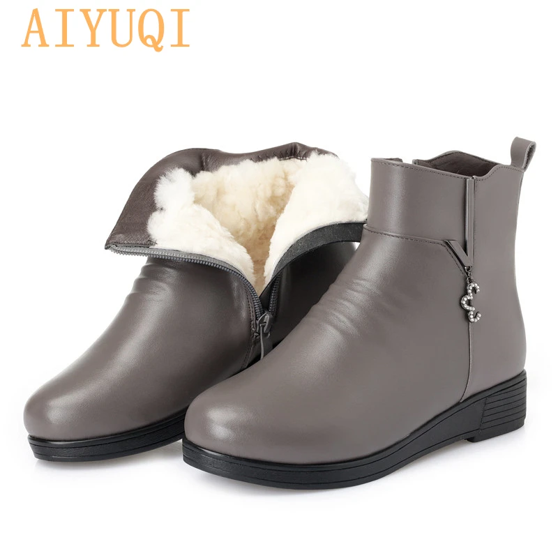AIYUQI, женские зимние ботинки г. Новые зимние женские ботинки из натуральной кожи, большие размеры 35-43# модные ботинки для матери на плоской подошве