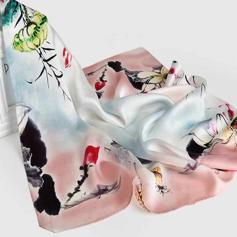 Квадратный шарф 65*65 см Шелковый платок 100% шелк из Ханчжоу для женщин бандана с