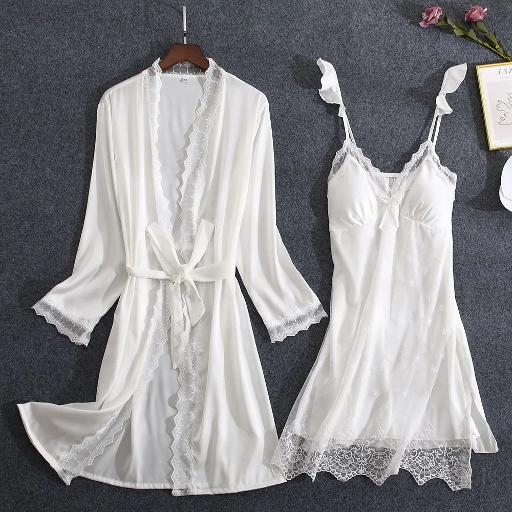 

Lace Sexy Robe Set Satin Summer New Women Nightgown Intimate Lingerie Novelty Sleepwear Casual Nightwear Sleepwear