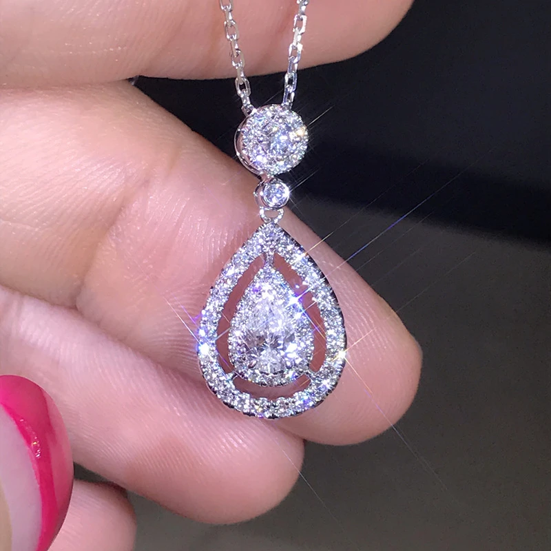 

DIWENFU S925 Sterling Silver 45cm Necklace Diamond Pendant for Women Wedding White Topaz Gemstone Silver 925 Jewelry Necklaces