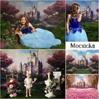 Сказочный замок тематический фон для детей день рождения портрет фотостудия фотография Фон Радуга цветочное украшение