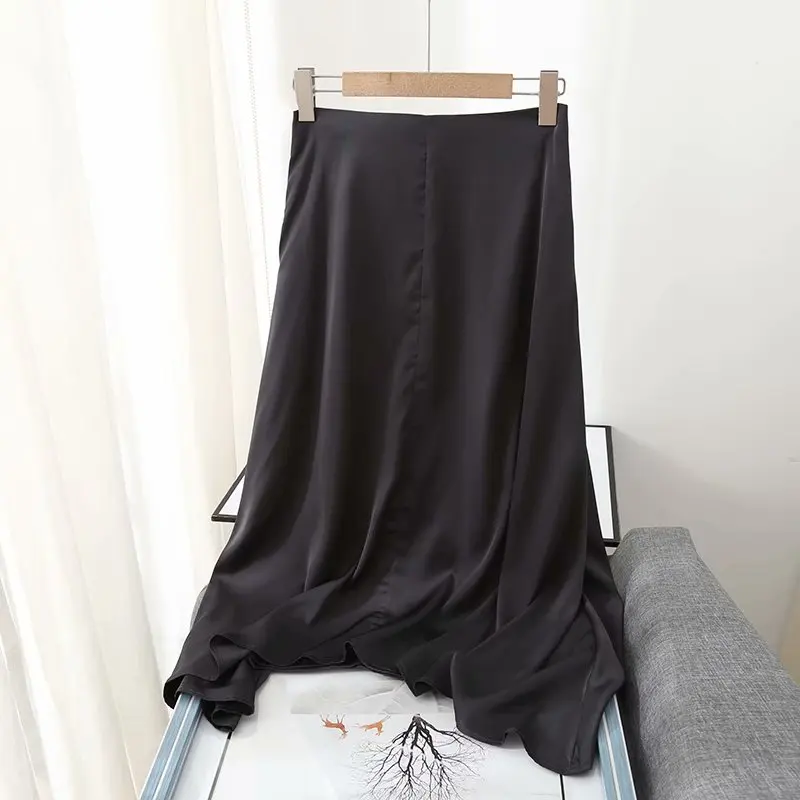 

BIAORUINA Women's Solid Color High Waist Comfortable Fashion Skirt Back Zipper Ladies Elegant 2021 Spring Skirts Good Quality