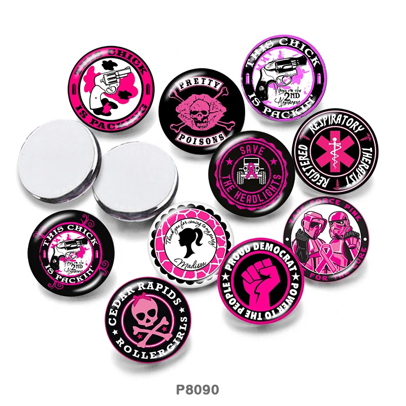 

PINK SKULL Halloween 10mm12mm/18mm/20mm/25mm/30mm Round Glass Cabochon Flat Back Making Findings P8090