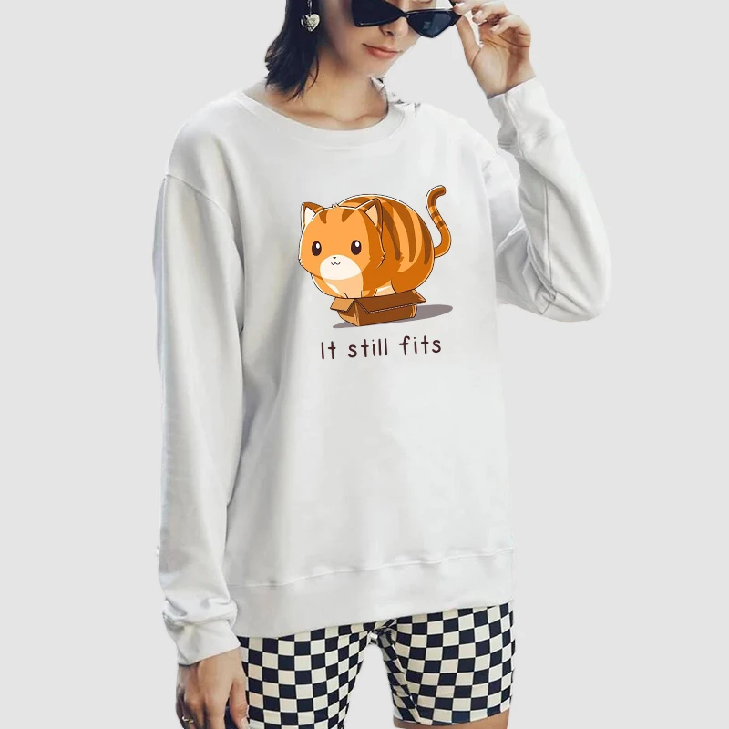 

Autumn New Vintage Women Loose Sweatshirt Long Sleeve Cartoon Cat Print Streetwear Cute Female O-Neck Loose Street Pullovers