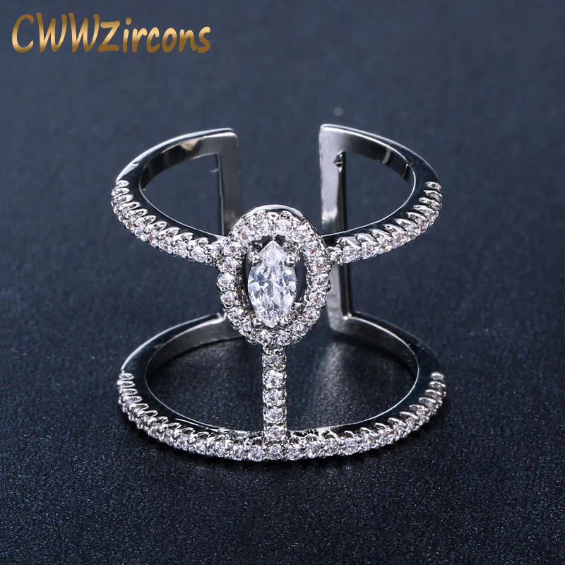CWWZircons, регулируемый размер, модный бренд, ювелирное изделие, микро проложенный кубический цирконий, камни, серебряный цвет, большие открытые кольца для женщин, R065