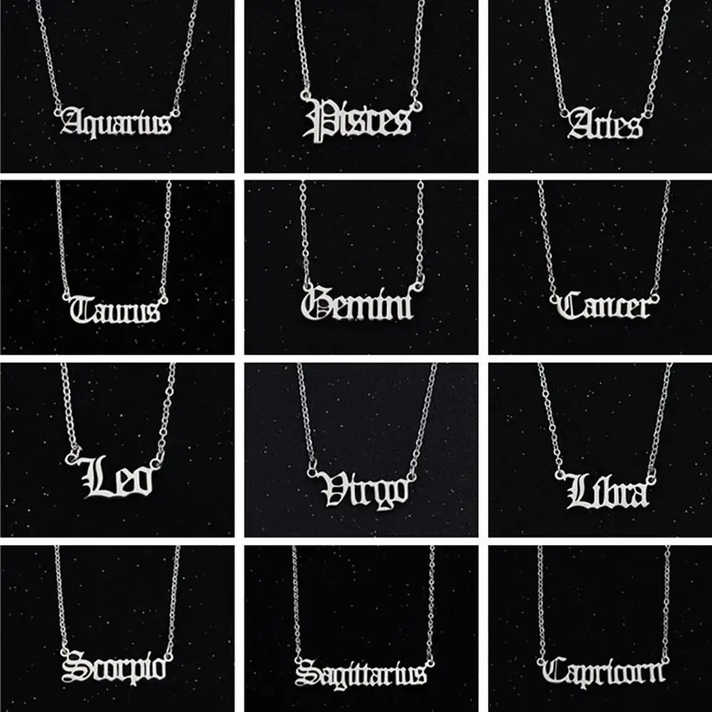 

12 Constellation Necklace Zodiac Letter Pendant Necklace Aries Taurus Gemini Cancer Leo Jewelry Men Women Fashion Birthday Gift