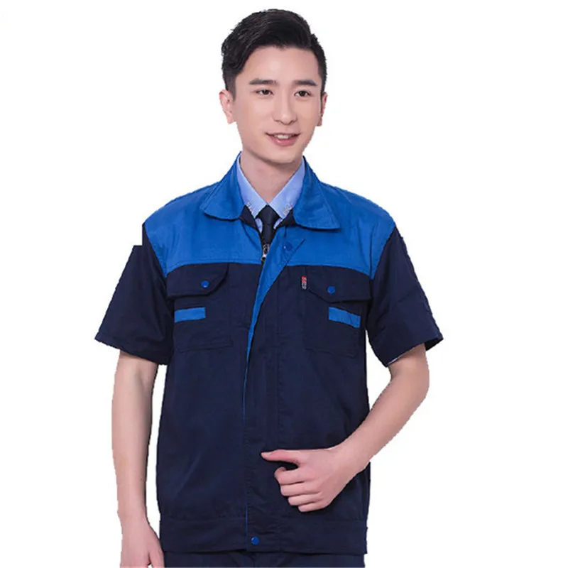 Рубашка мужская с короткими рукавами рабочая одежда в стиле пэчворк карманами