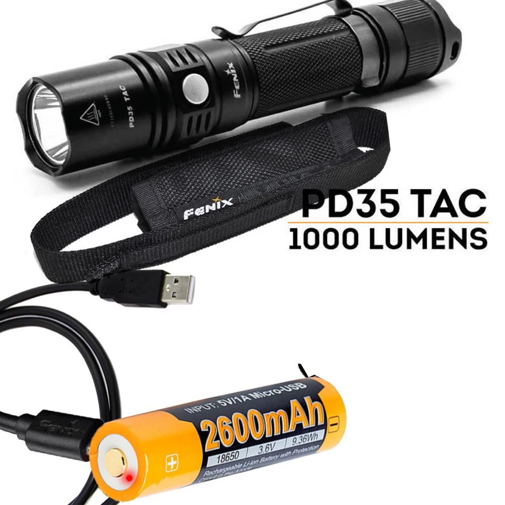 Fenix PD35 TAC Cree XP-L V5 светодиодный 1000 люмен портативный тактический фонарик с ARB-L18-2600