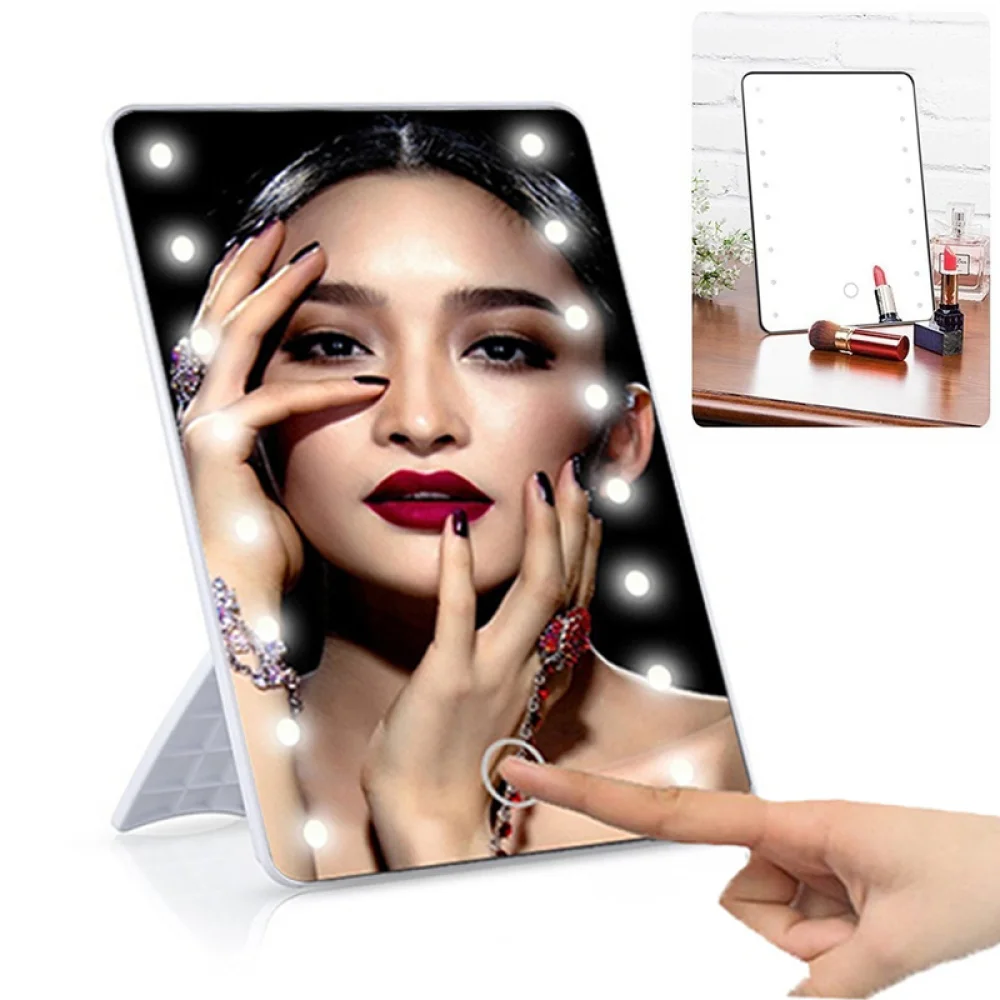

Makeup Mirror with 16 LEDs Cosmetic Mirror with Touch Dimmer Switch Battery Operated Vanity Mirror with Stand for Tabletop Bathr