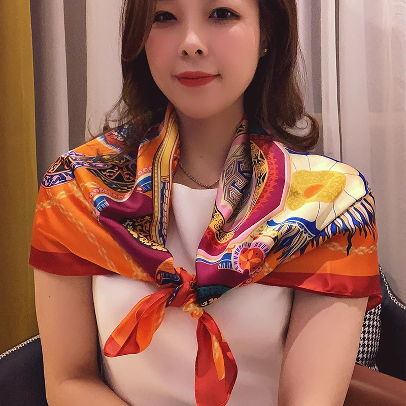 Новый летний солнцезащитный атласный платок модный шейный 90x90 см шелковые