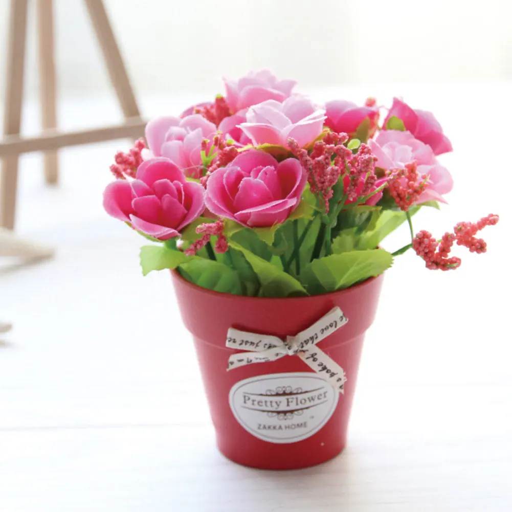 

Diamond Rose Artificial Flower Small Bonsai Set Fake Flower Decoration Decoration Plastic Pot Plant Mini Sticker for Party House