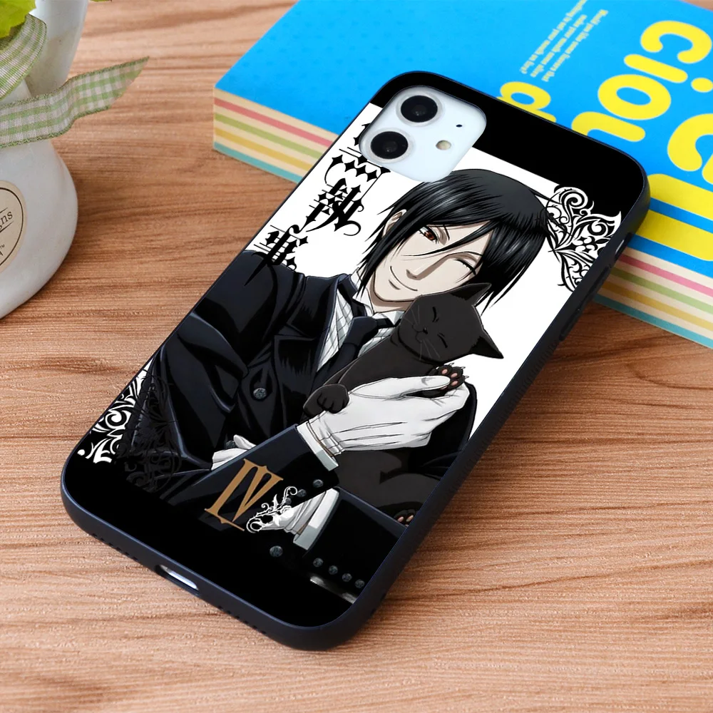 

For iPhone Black Butler Sebastian With Cat Soft TPU border Apple iPhone Case