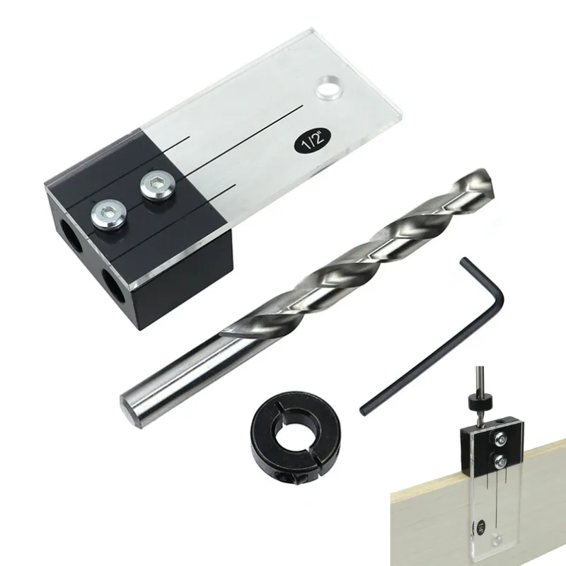 1/2'' 3/8'' 1/4'' Dowel Drilling Jig Kit Pocket Hole Acrylic Faces Drill Guide Locator DIY Woodworking Carpentry Tools |