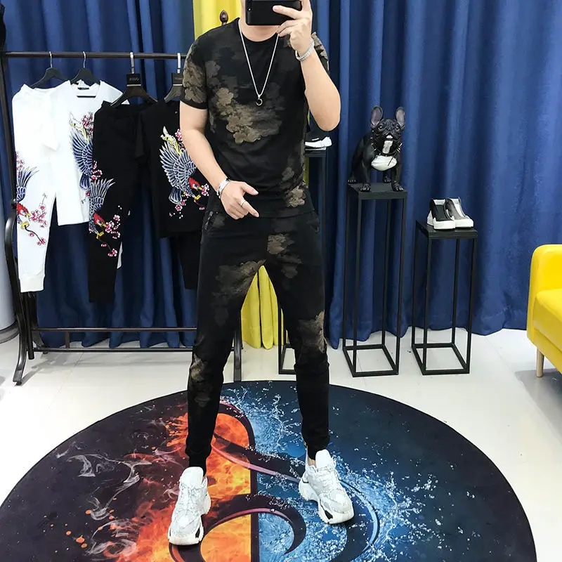 

Men's 2021 Summer New Ice Silk Outfits Students Korean Fashion Handsome Leisure Sports Set