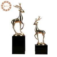 creative home golden copper deer decor abstract metal milu deer decor elk figurine decorative metal statue best xmas gift