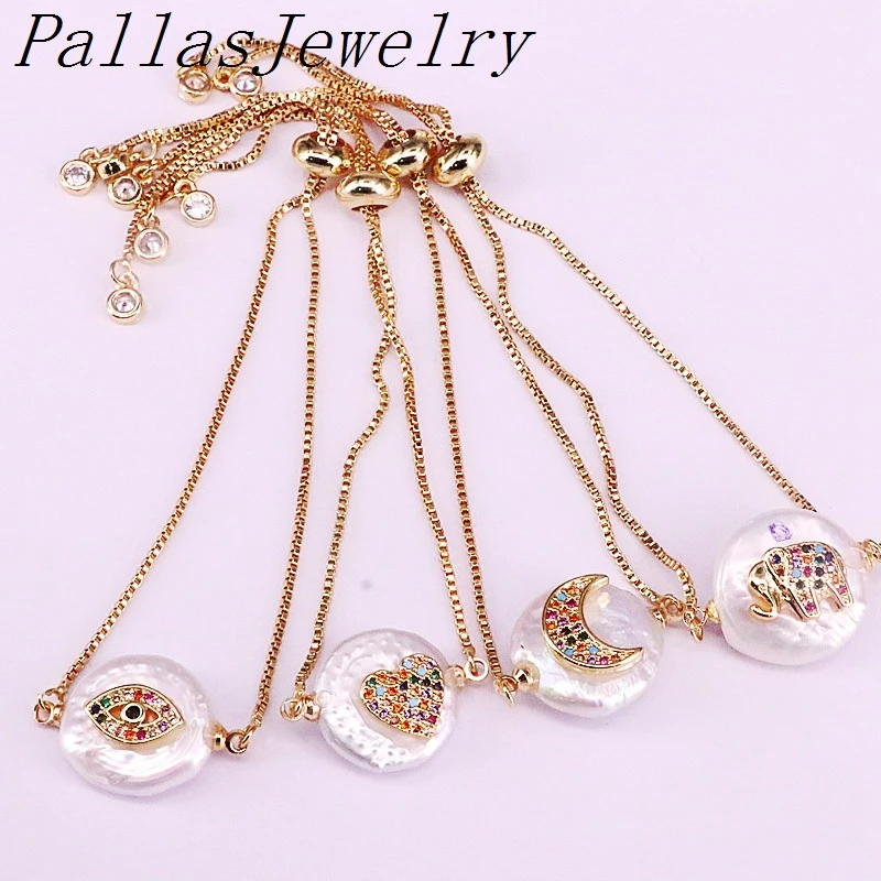 10 шт. новый дизайн натуральный жемчуг с разноцветным кубическим цирконием