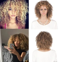 t2733 color 14 short afro curly hair wig with bangs heat resistant fiber kinky curly synthetic hair wigs for american african