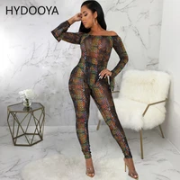 classy colorful snake skin print womens tracksuit sexy off shoulder slash neck long sleeve bodysuitbodycon pant two piece sets
