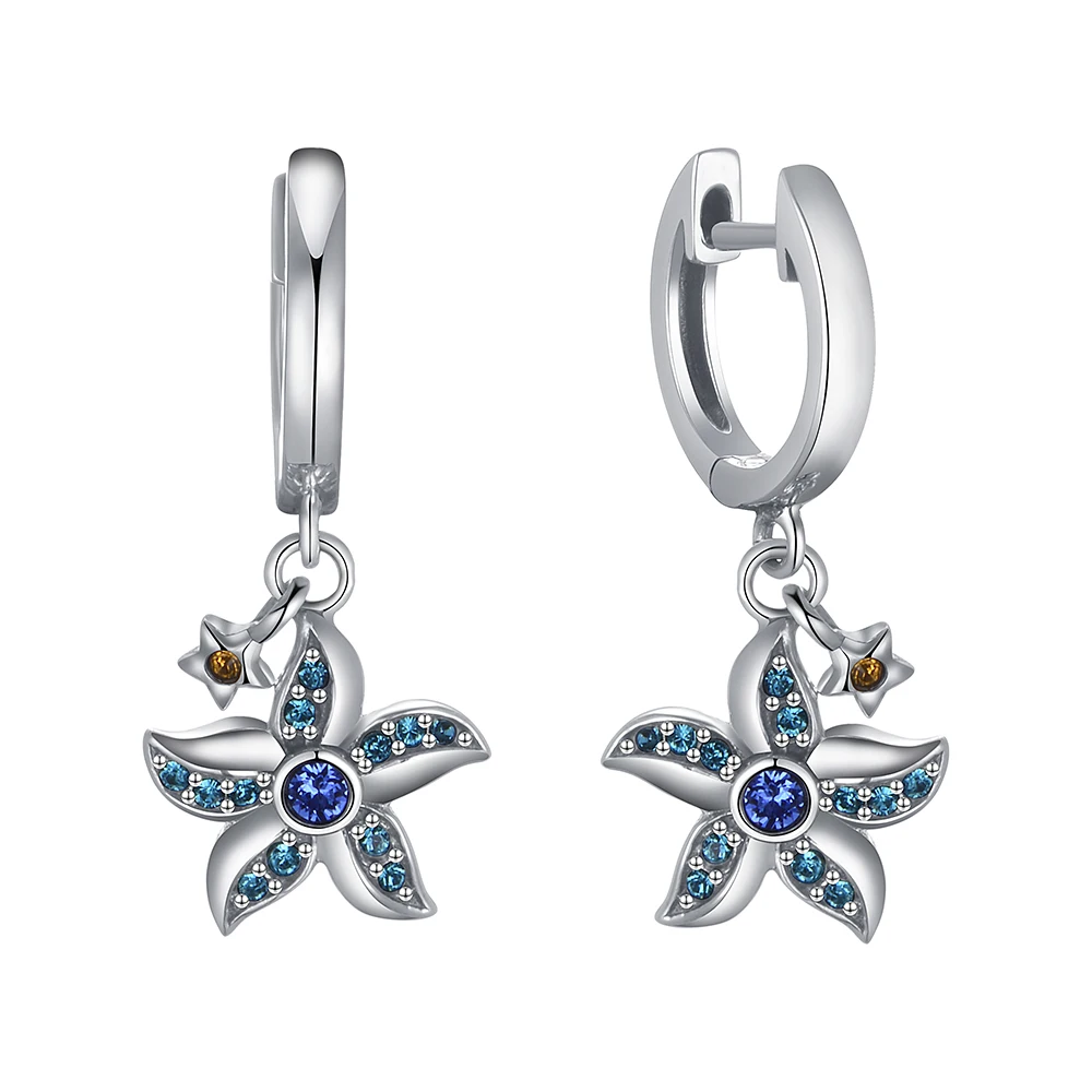 

GW Wome's Dorp Earrings Starfish Pendant With Blue Crystal Pave Earrings For Women Wedding Party Classic ER1028H20