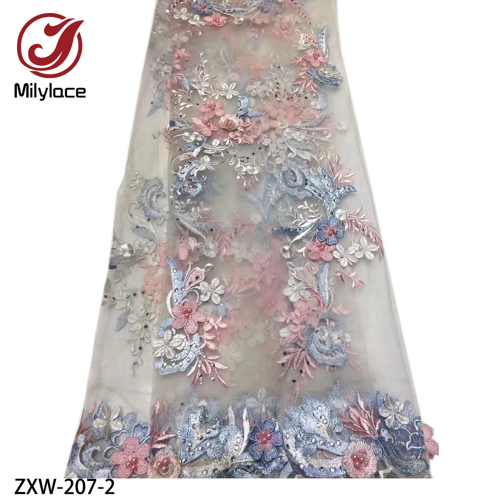 Delicate Embroidery 3D Flower Lace Fabric 2019 High Quality French Tulle Mesh for Wedding Dress ZXW-207 | Дом и сад