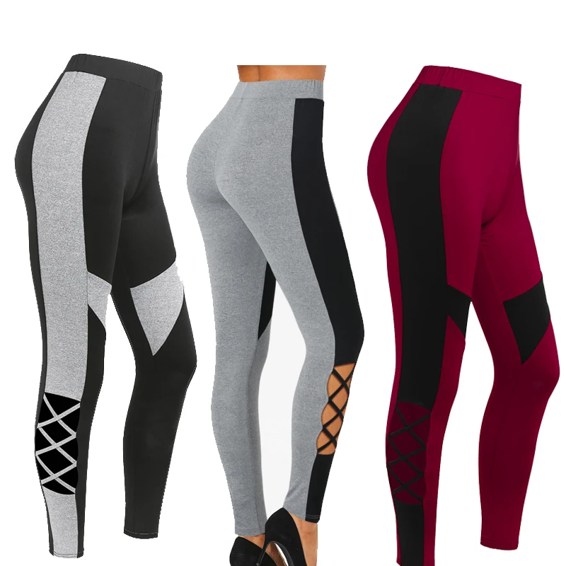 

Women's High Waisted Tummy Control Cut Out Criss-cross Contrast Yoga Leggings Butt Lift Active Tights Stretch Pants