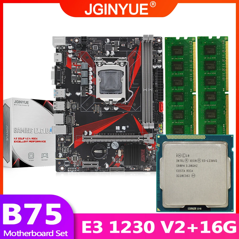 Günstig JGINYUE B75 Motherboard LGA 1155 Set Kit Mit Xeon E3 1230 V2 Prozessor 16GB 2*8G DDR3 Desktop RAM Speicher Mainboard B75M-H VGA