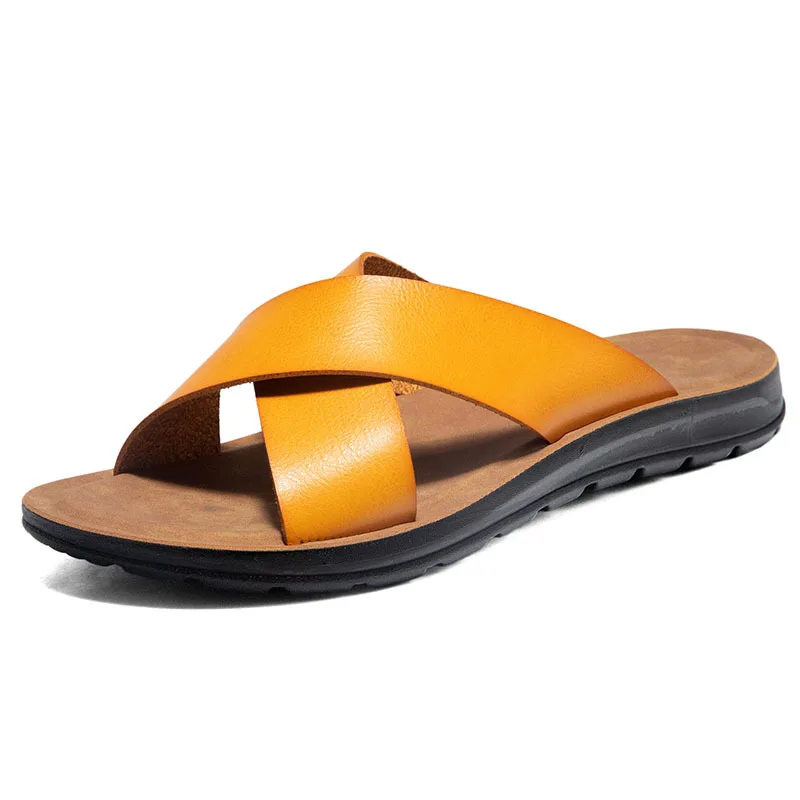 

Leather Slippers Summer Shoes Mens Slippers Outdoor Beach Slippers Shoes+male Zapatos De Hombre Erkek Ayakkabi Buty Meskie