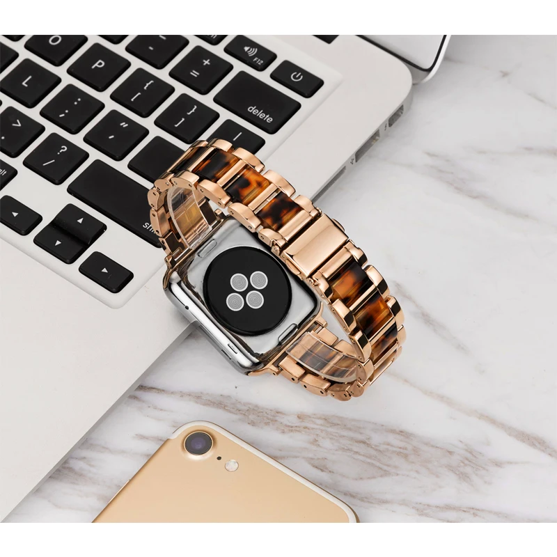 

Resin&stainless strap for apple watch 6 band 44mm 40mm for iwatch band 42mm 38mm wristbelt bracelet for apple watch SE 6/5/4/3/2