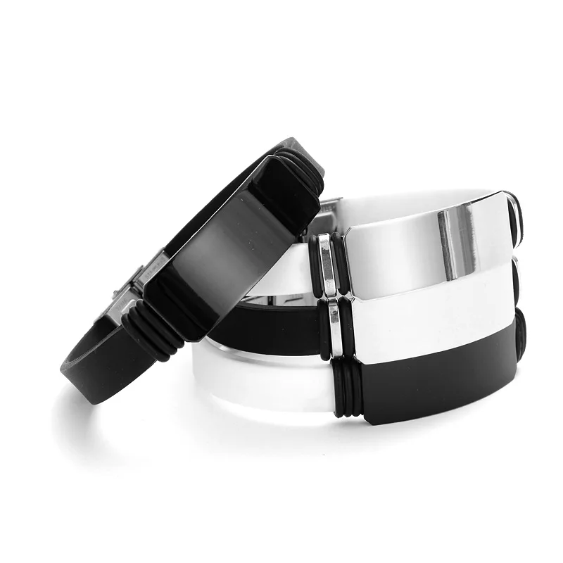 Мужские браслеты на запястье черные резиновые силиконовые из нержавеющей стали