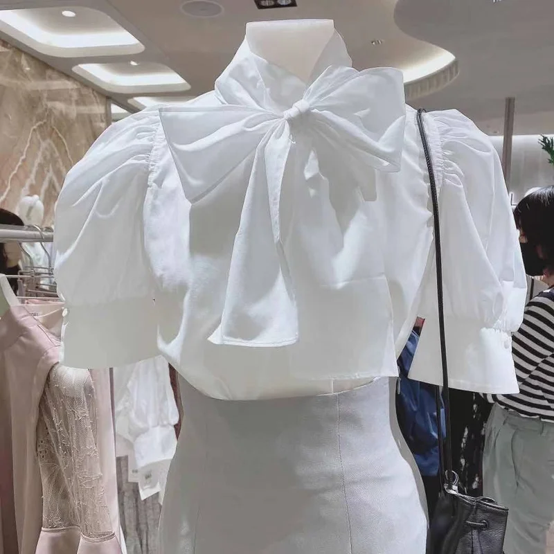 Новинка лета 2021 шикарные блузки с бантом элегантная Темпераментная Женская