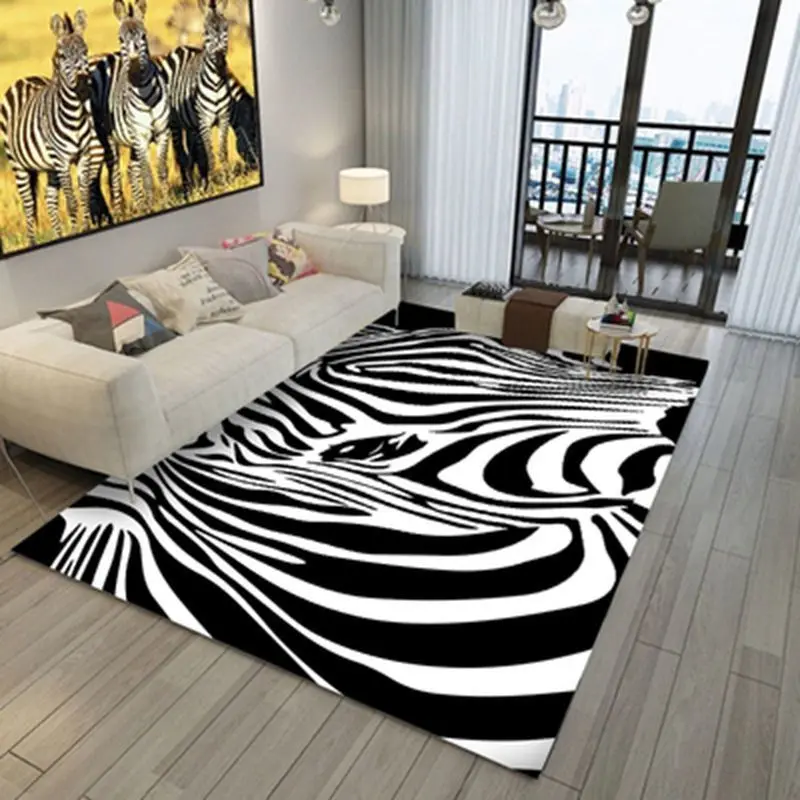 

Zebra Pattern Carpet Living Room Bedroom Soft Carpets Anti-slip Floor Mats Water Absorption Rugs Home Decor