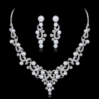fashion alloy rhinestone faux pearl necklace earrings women bride jewelry set new chic
