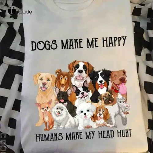 Футболка с надписью Dog Make Me Happy Human My Head навредить New Love Pets|Мужские футболки| |