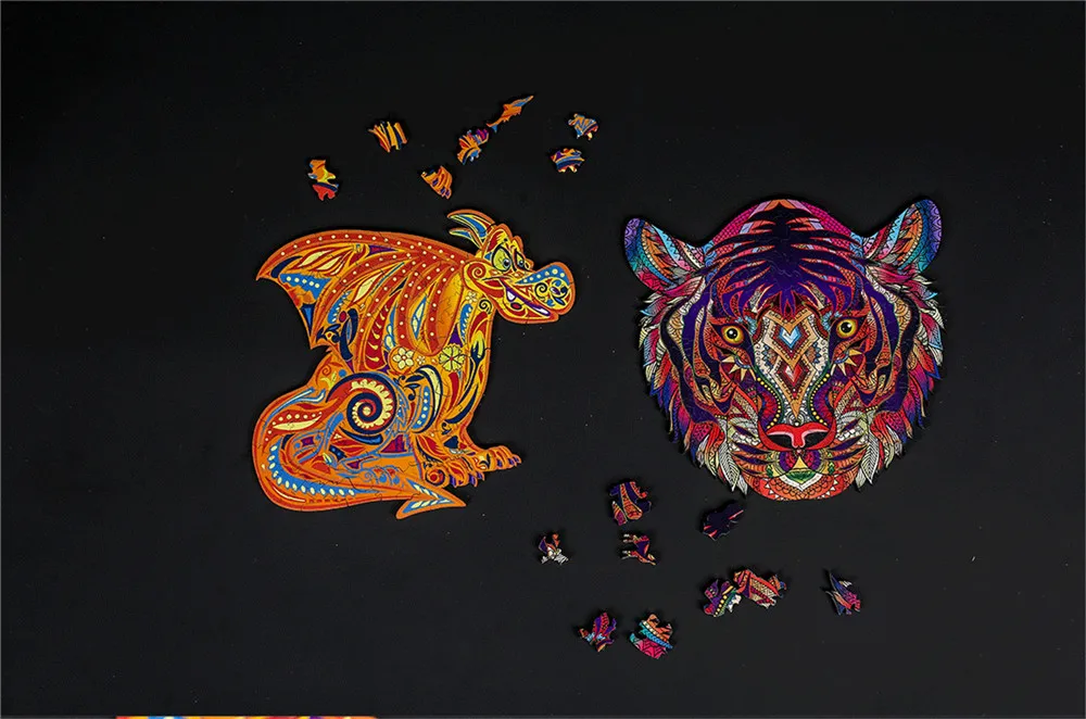 

Wooden Puzzle Jigsaw, Best Gift for Adults and Kids, Unique Shape Jigsaw Pieces Mysterious tiger Children Toy Birthday Gift