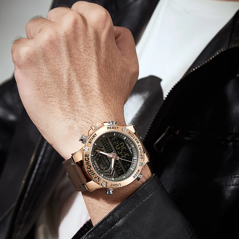 NAVIFORCE часы мужские Топ люксовый бренд кожа военные спортивные кварцевые
