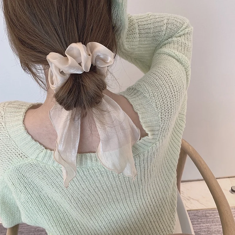 Fashion Barrette Bow Streamer Hair Scrunchies Elastic Band Satin Ribbon Ponytail Scarf Ring For Woman Accessories |