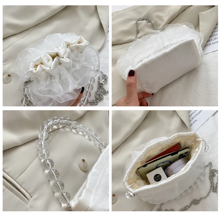 

Summer Fashion Female Chain Shoulder Crossbody Bag Retro Design Women Small Handbags Vintage Yarn Ladies Evening Clutch Purse