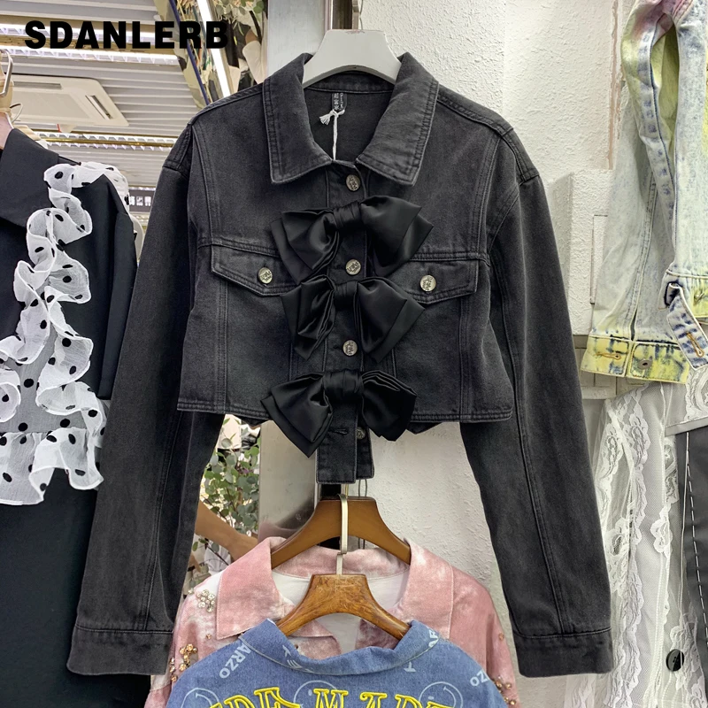 

Куртка женская короткая джинсовая с длинным рукавом, приталенный силуэт, винтажная модная свободная повседневная одежда из денима, черный ...