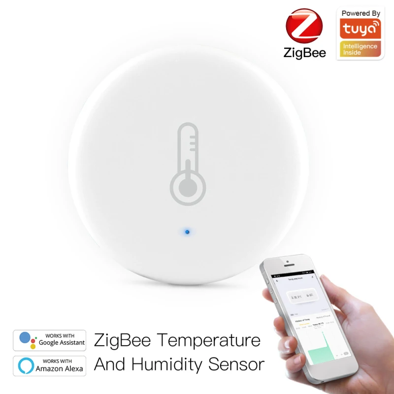 Беспроводной датчик температуры и влажности Tuya Zigbee термометр гигрометр работает