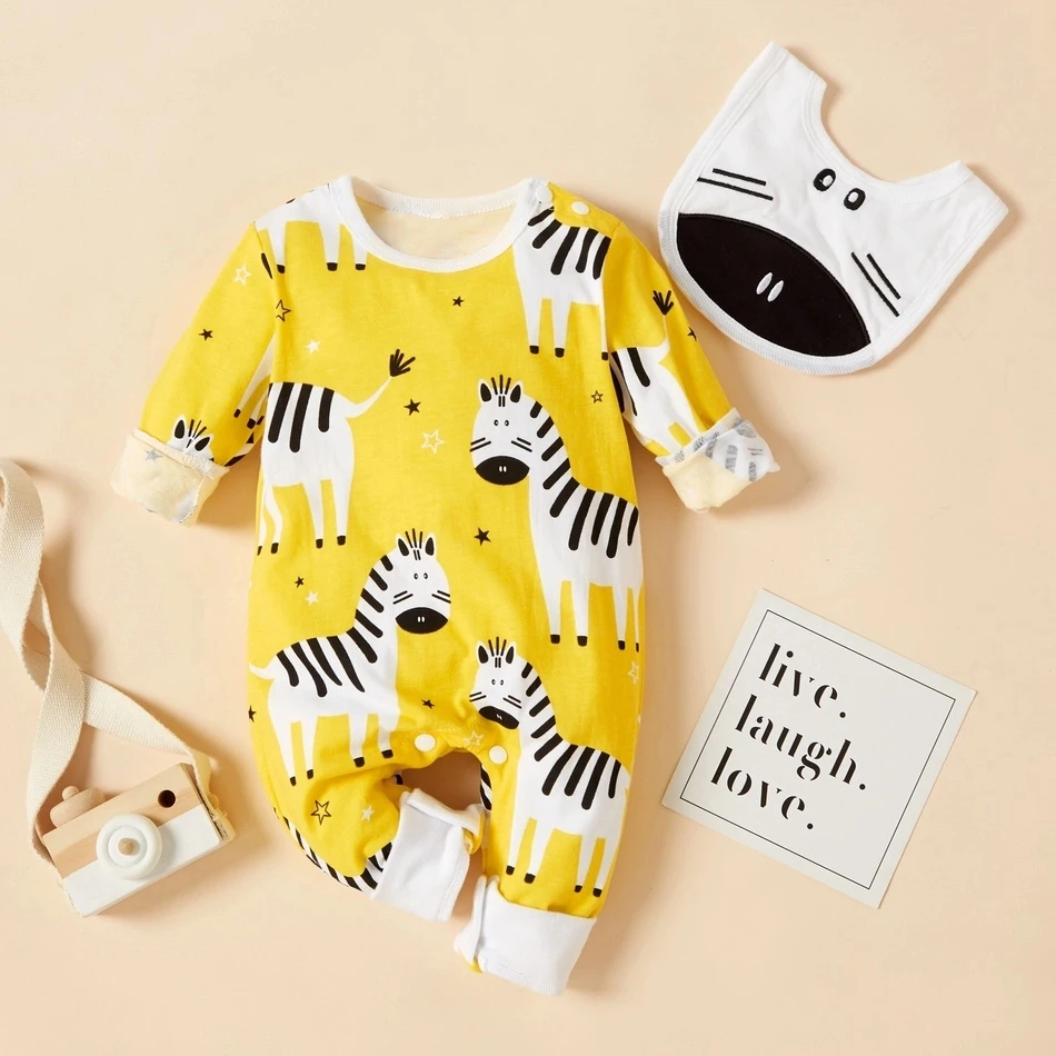 Хлопковый комбинезон PatPat на осень и зиму Ползунки для новорожденных милый с