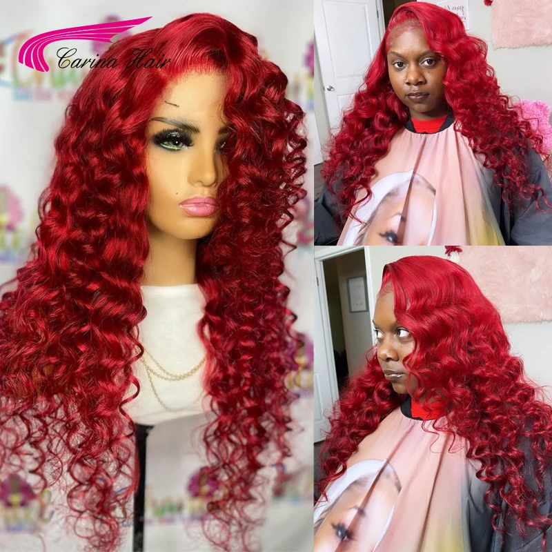 Red Colored Lace Frontal Wig Human Hair Wigs Water Wave Remy Brazilian Wigs Pre Plucked Lace Wig For Black Women Human Hair
