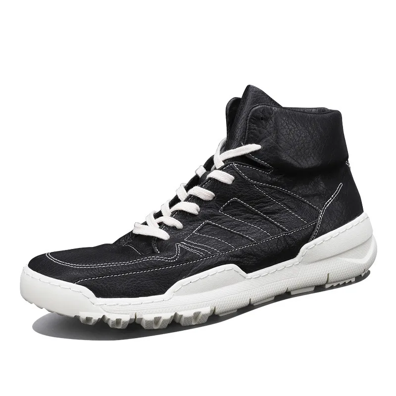 

Top Cowhide High Help Spring Autumn Men Outdoors Camping Students Motion Casual Boots Thick Soft Bottom Shoes Tidal Sneakers