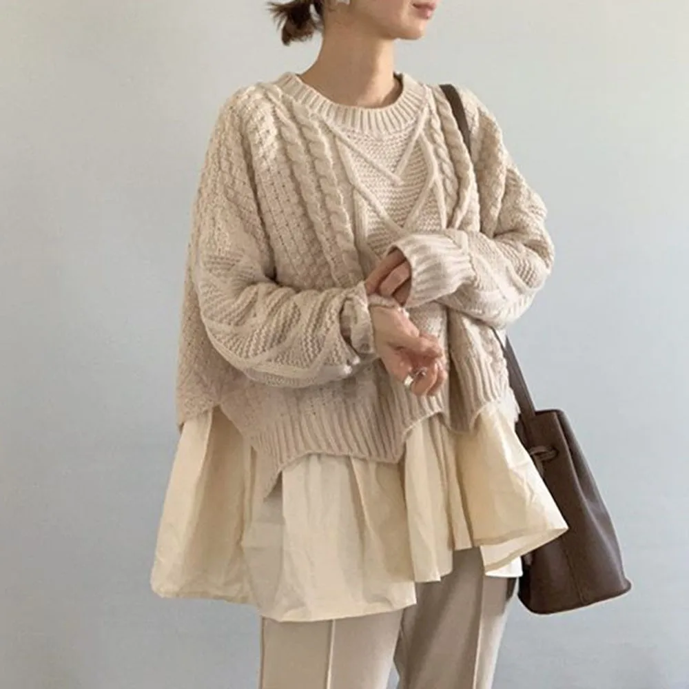 

Cute Ruffle Sweater Kroea Harajuku Women Knitted Top Oversize Pullover Jumper Jeasey Ladies Fashion Top Casual Loose Sweater