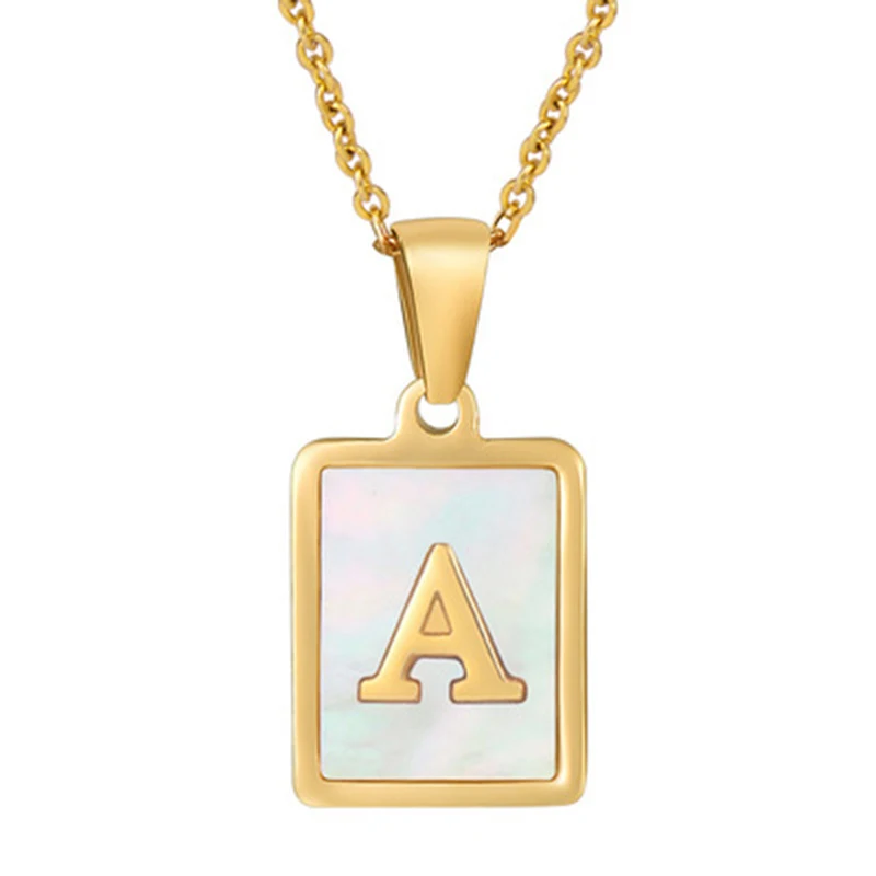

New Arrival Square Shell 26 Letters Pendant Necklace For Women Gold Stainless Steel Chains Necklace Charms Initial Name Jewelry