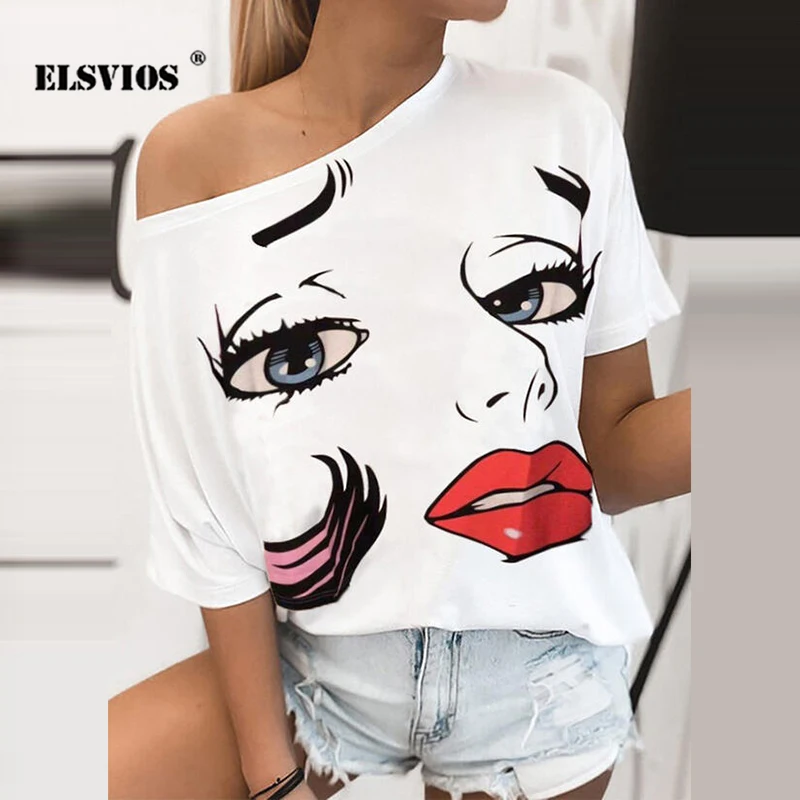 Женская футболка с круглым вырезом летняя принтом в виде губ сексуальная