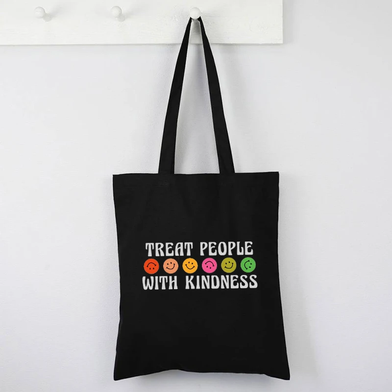 

Treat People with Kindness Canvas Tote Bag Letter No Zipper Shopping Bags Fashion WOMEN Eco Friendly Package Bag New