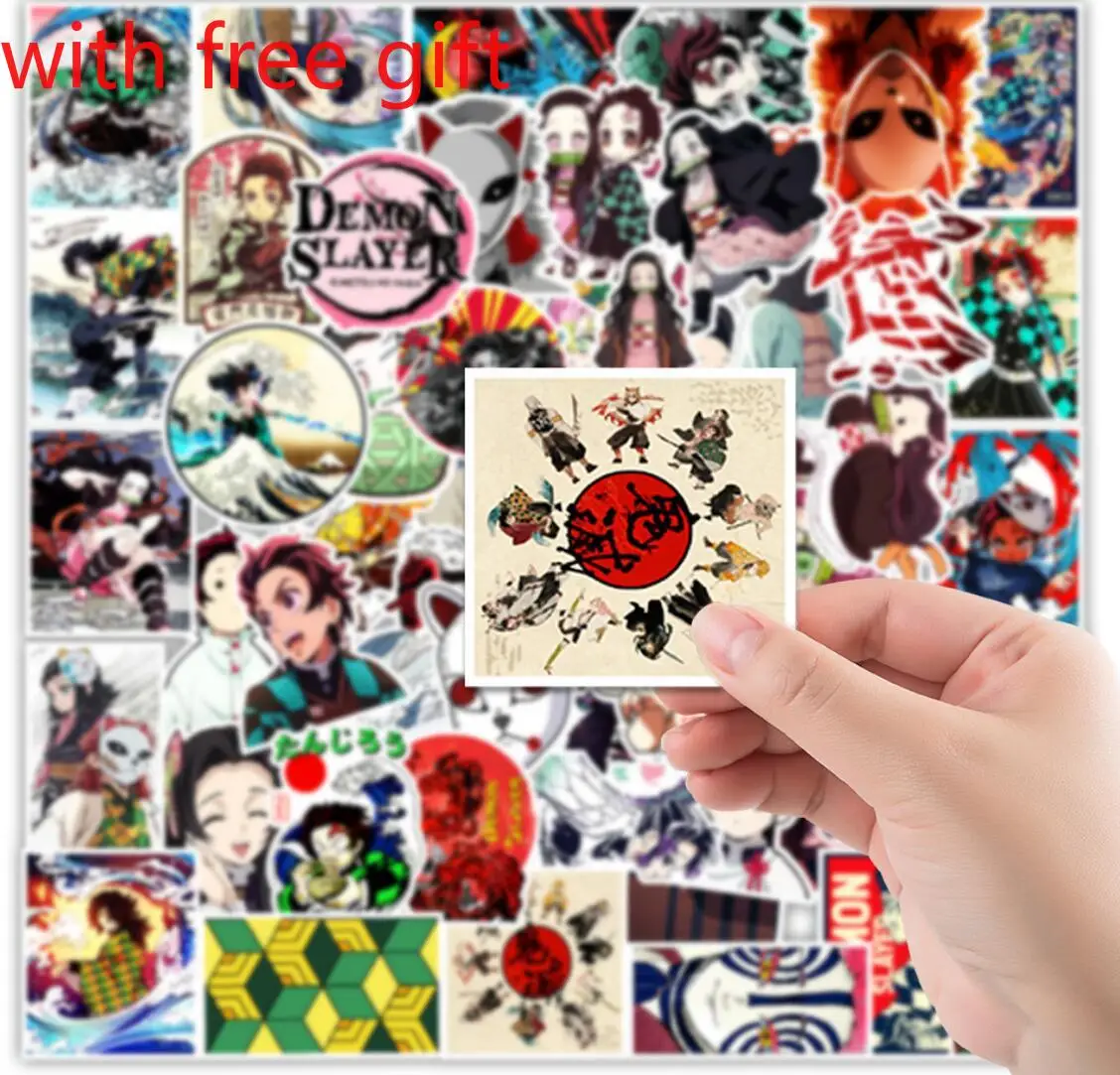 50 unids/lote Anime japon&eacute;s demonio asesino Kamado Tanjirou Kamado Nezuko Agatsuma Zenitsu pegatinas para bicicletas de tel&eacute;fono etiqueta engomada etiqueta-0