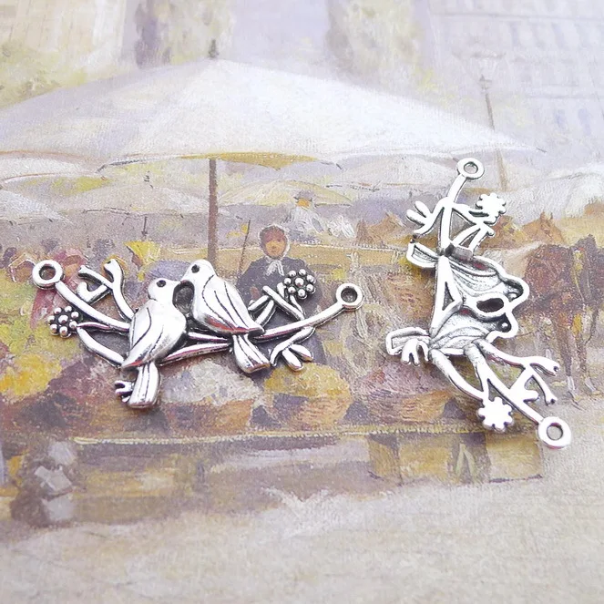 

Supplies For Jewelry Making Mandarin Duck Connector Antique Silver Color 21x46mm 5 Pieces